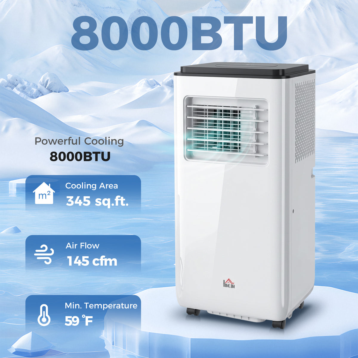 Portable air conditioner 8000 BTU 345 sq ft dehumidifier