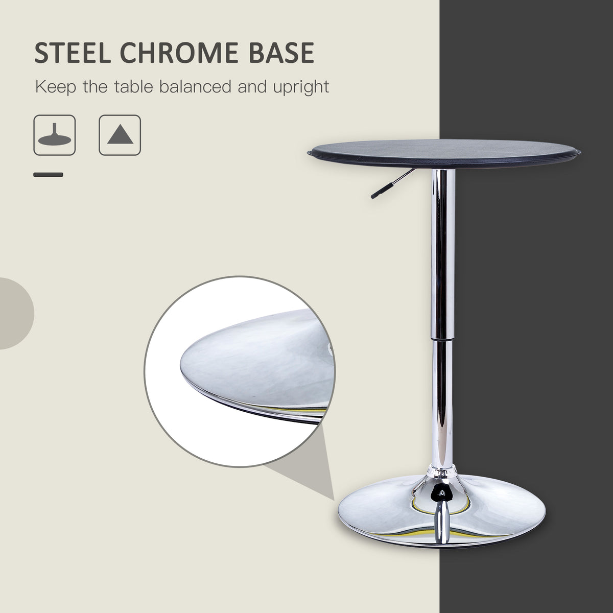 Round Bar Table Adjustable Height Faux Leather Top