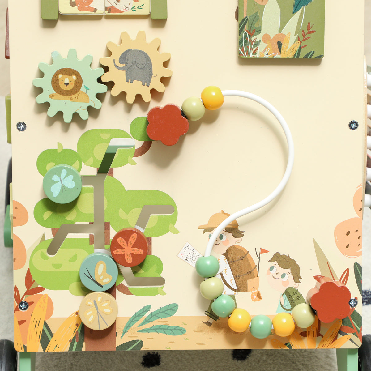 Wooden baby walker with activity centre
