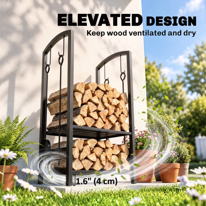 2-Tier Firewood Log Rack with 4 Tools