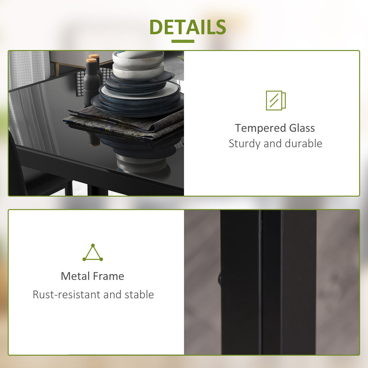 5-Piece Dining Set Tempered Glass Top Metal Frame