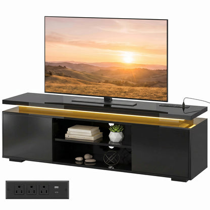 TV Stand with RGB LED Lights and Built-In Power Outlets