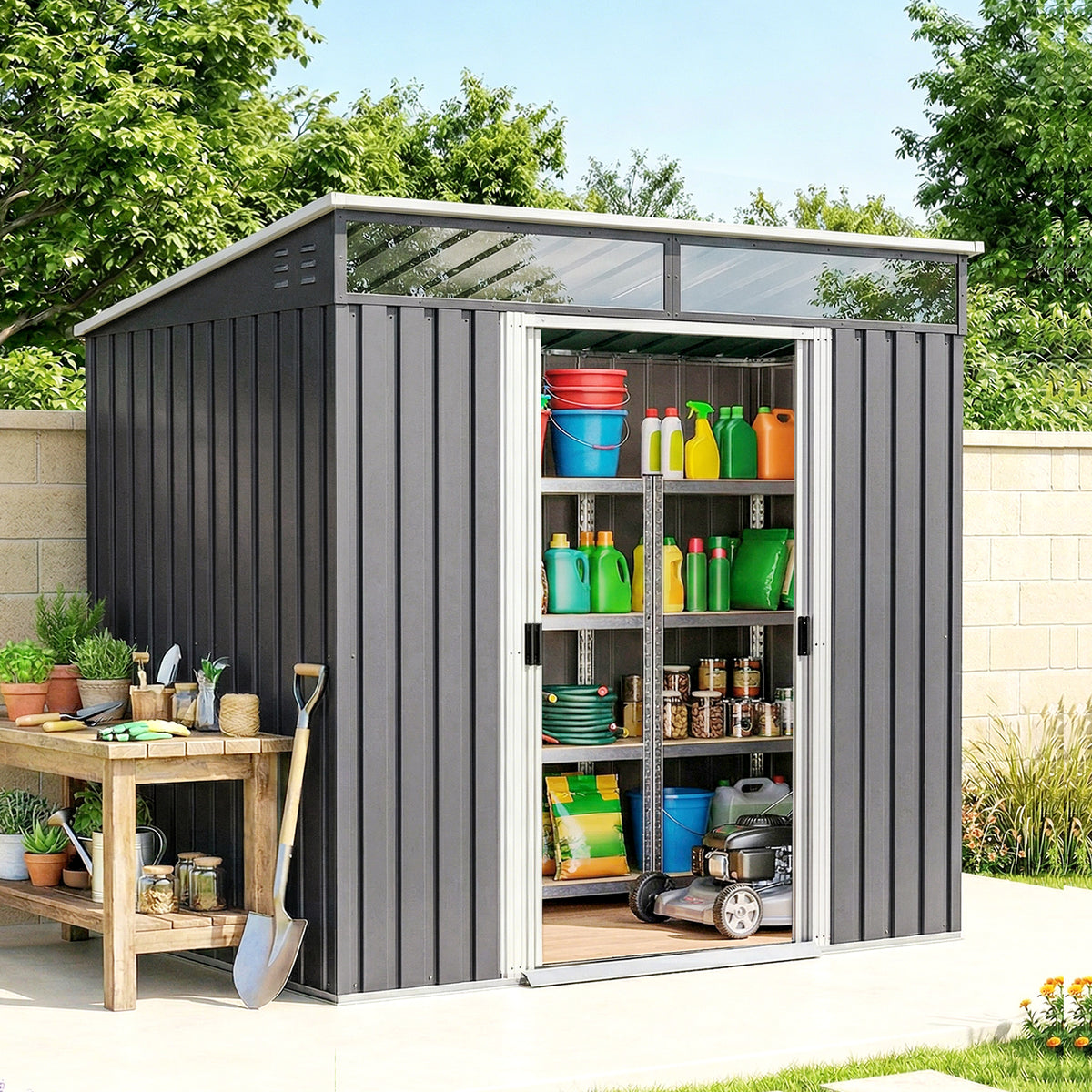 Garden Storage Shed 2 m² Galvanised Steel Sliding Doors