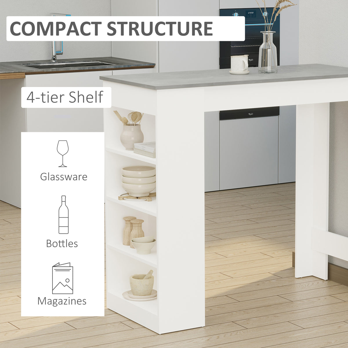High Top Bar Table with 4 Storage Shelves