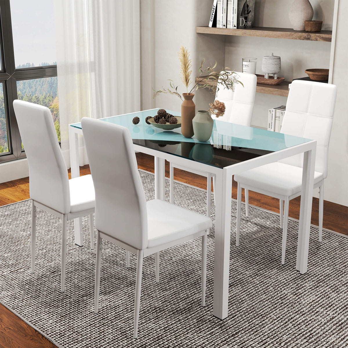 5-Piece Dining Set Tempered Glass Top Metal Frame