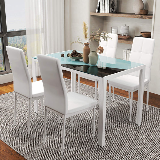 5-Piece Dining Set Tempered Glass Top Metal Frame