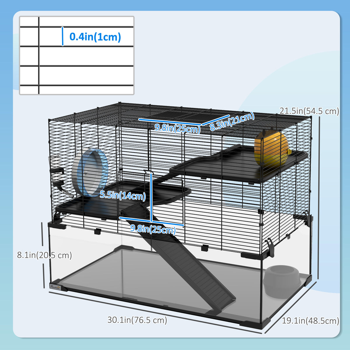 Three-Tier Hamster Cage with Glass Basin