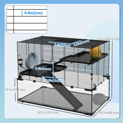 Three-Tier Hamster Cage with Glass Basin