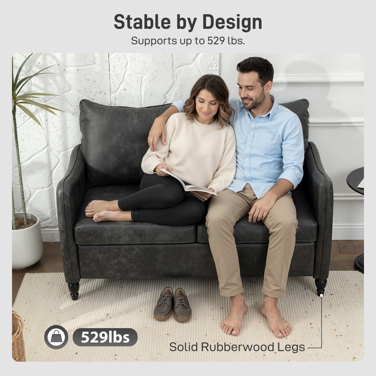 Loveseat Sofa PU Leather with Wood Legs