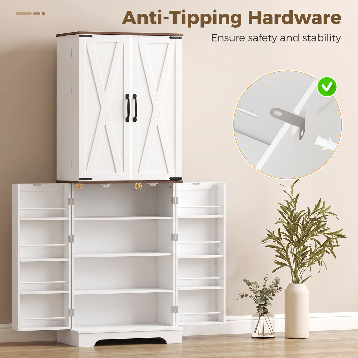 Tall farmhouse kitchen pantry storage cabinet