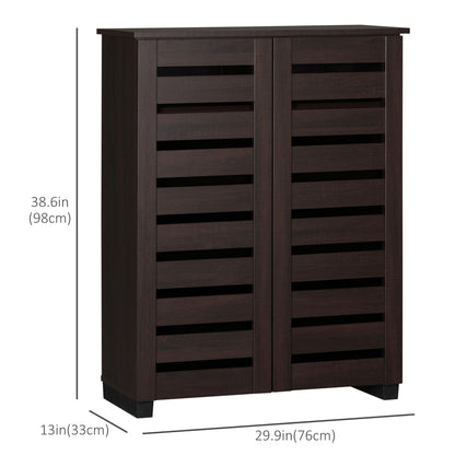 Narrow Shoe Cabinet 2 Slatted Doors 5-Tier Storage