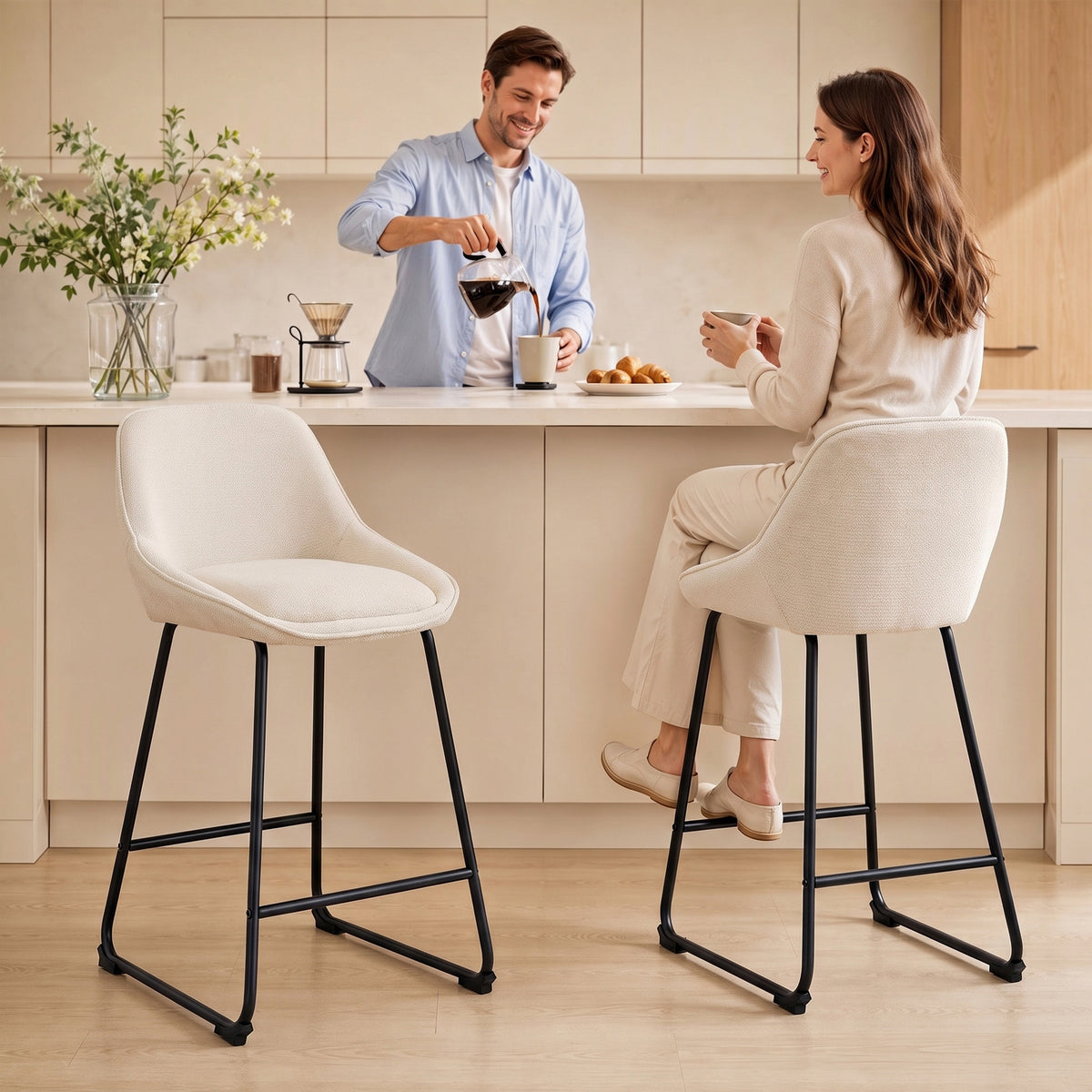 Set of 2 Chenille Bar Stools