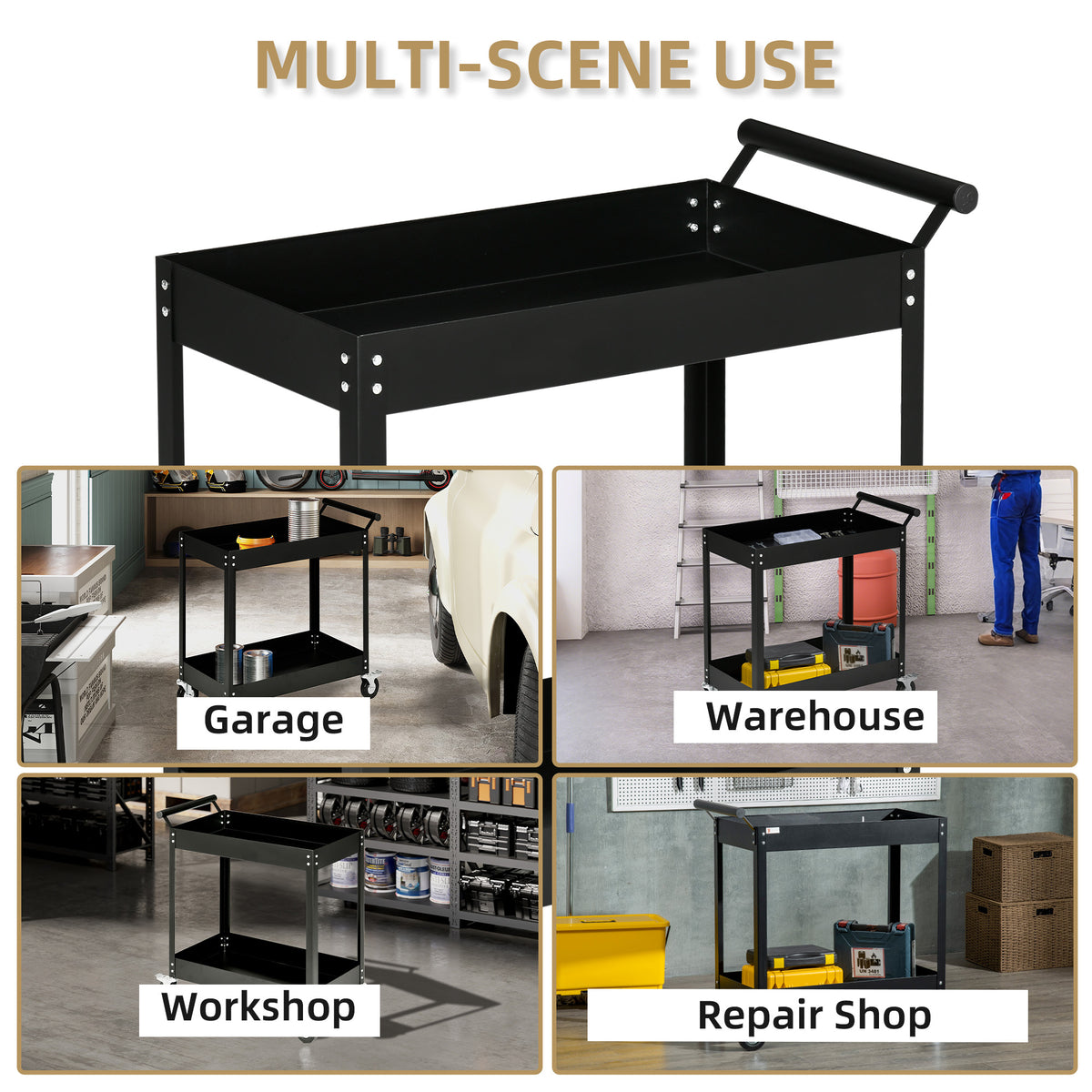 Rolling Tool Cart 2-Tier Service Utility Cart