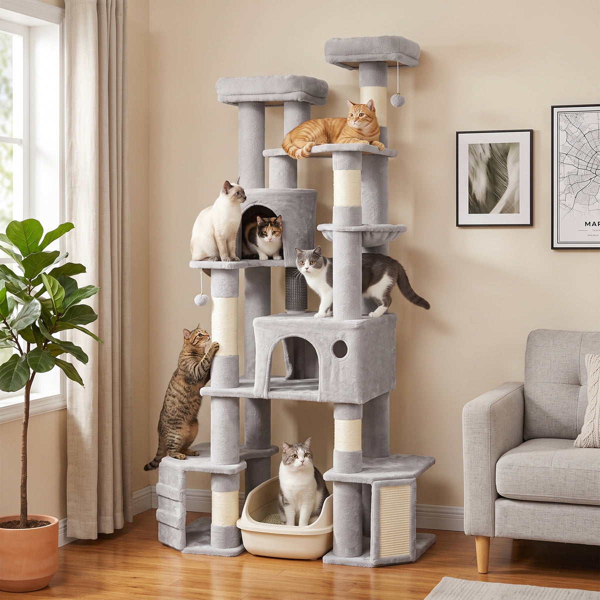 Árbol para gatos gigante de 201 cm de varios niveles