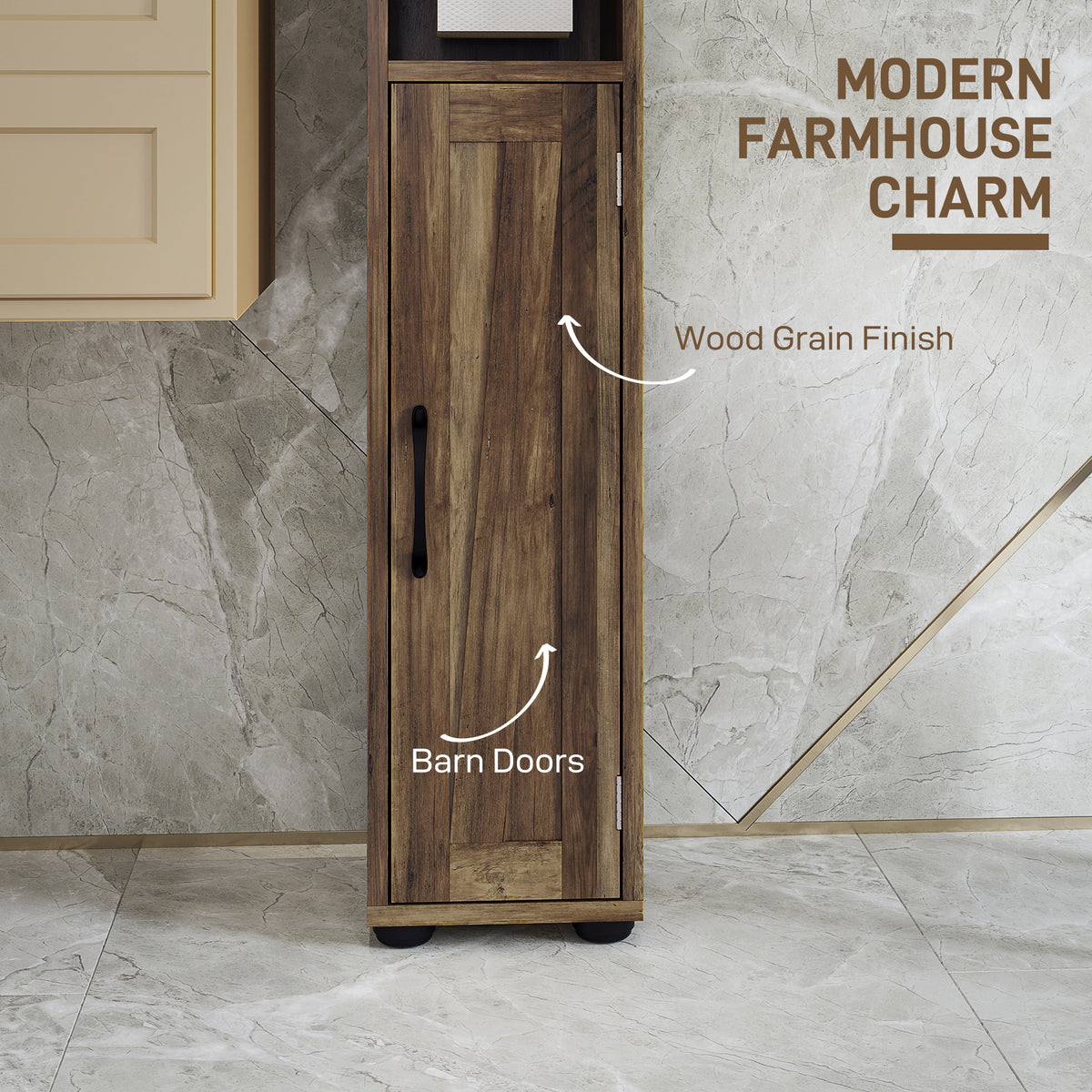 Narrow bathroom storage cabinet farmhouse style