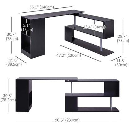 Corner Desk 360° Rotating with 3-Tier Shelves