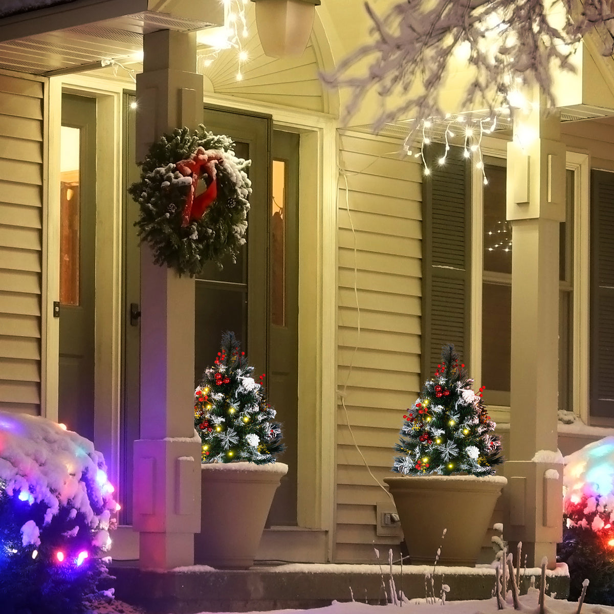 Pre-Lit Artificial Christmas Tree 2.5 ft — Set of 2