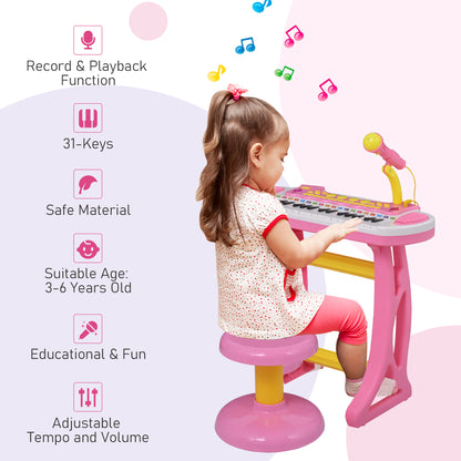 Piano electrónico para niños con diseño de mariposa y taburete