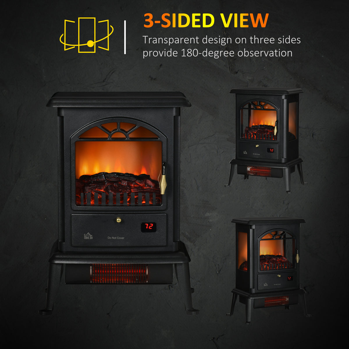 3D Infrared Electric Fireplace Stove — Black