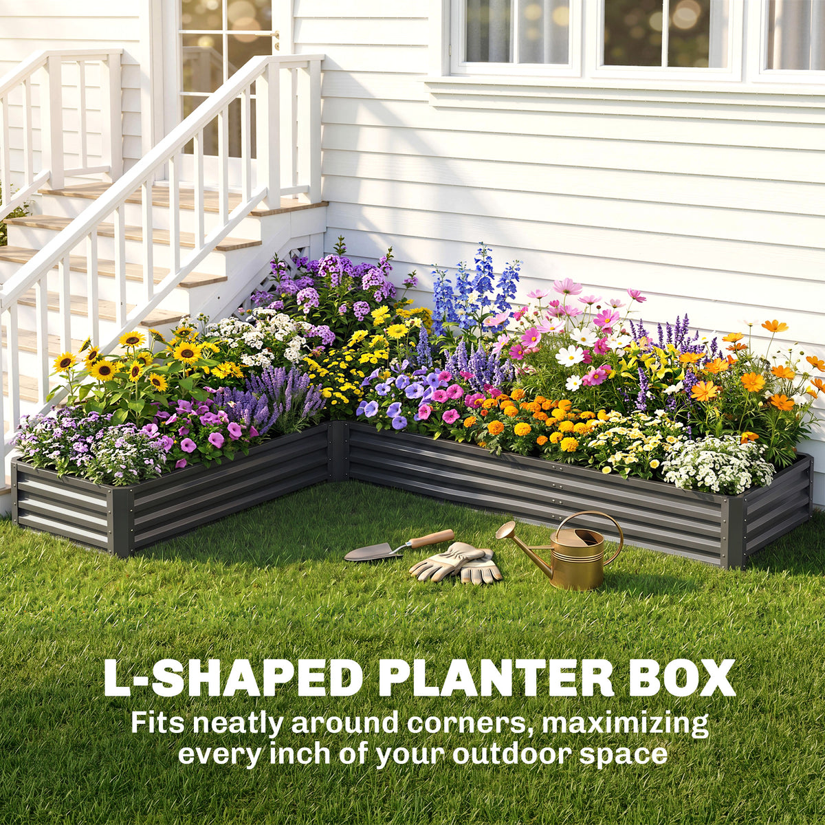 L-Shaped Raised Garden Bed 208 cm Galvanized Steel
