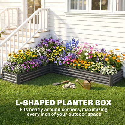 L-Shaped Raised Garden Bed 208 cm Galvanized Steel
