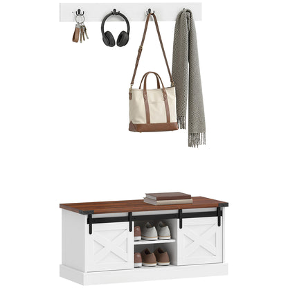 Coat rack shoe bench set rustic style — Set of 2