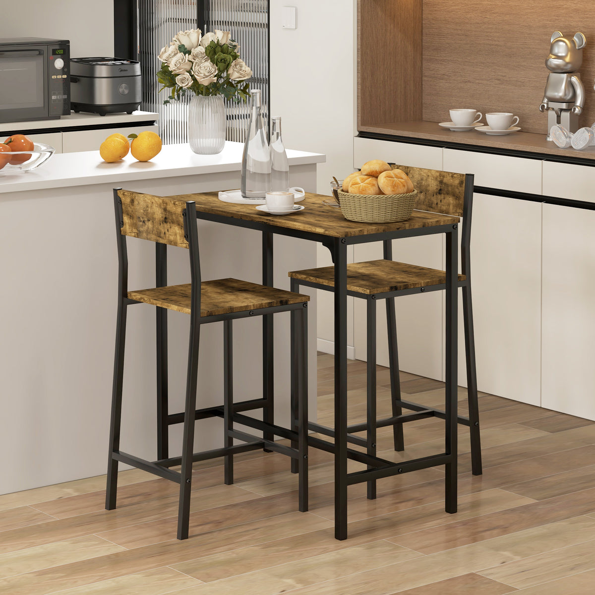 Industrial bar table set counter height 3 piece