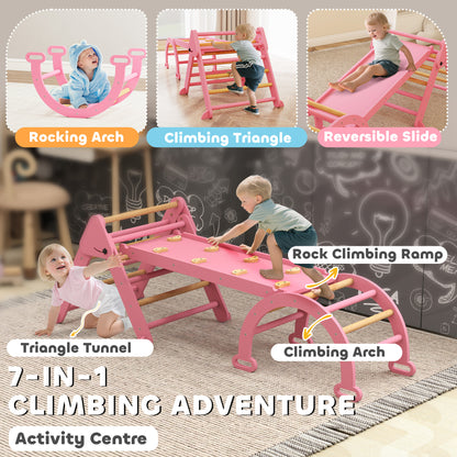 7-in-1 Foldable Wooden Pikler Triangle Set