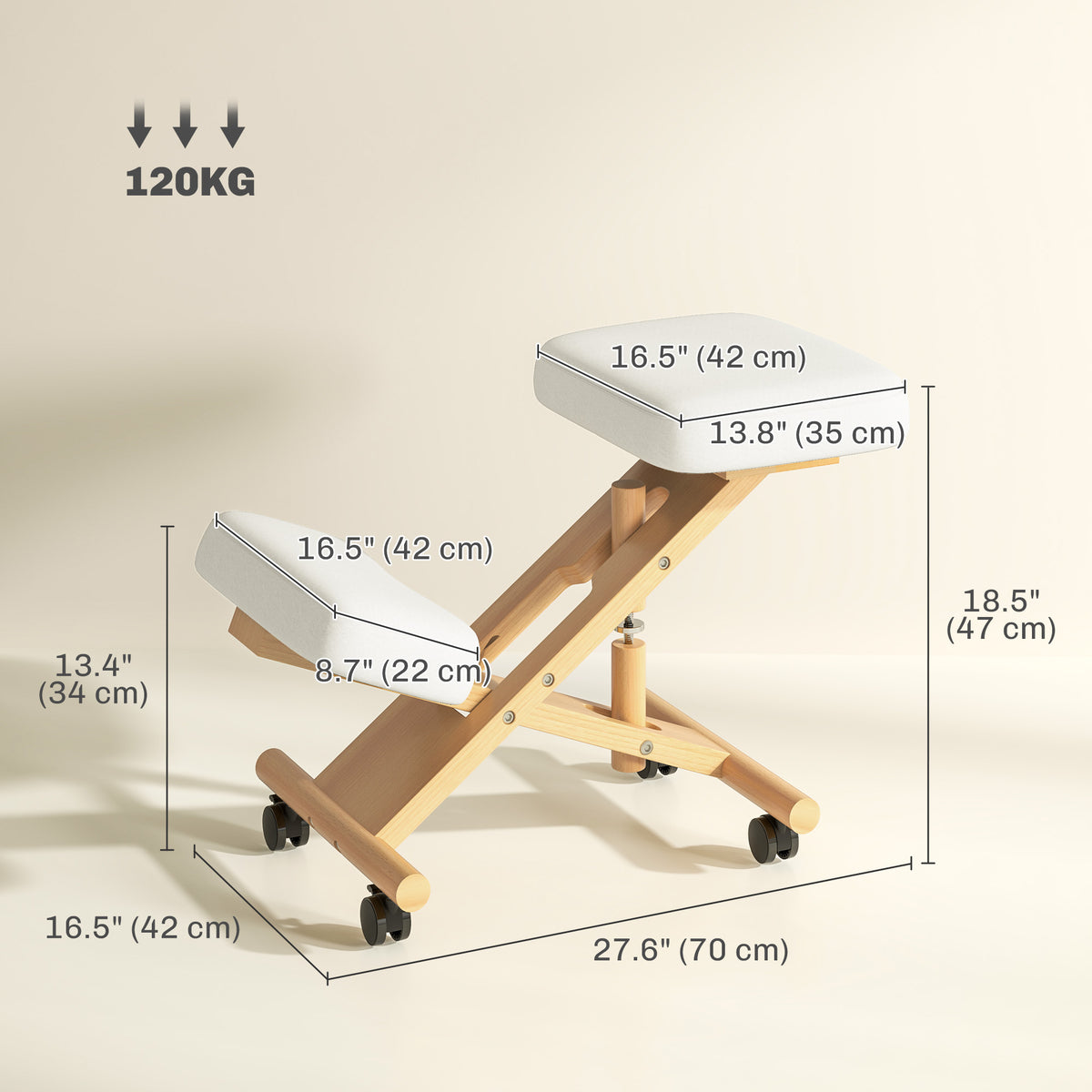 Ergonomic Kneeling Chair with Rubberwood Frame