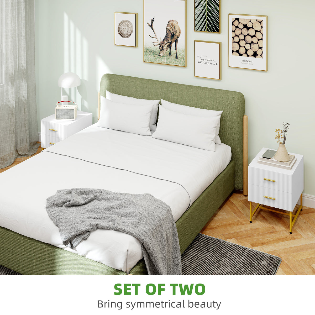 Modern Nightstands with Fluted Drawers 2 Piece Set