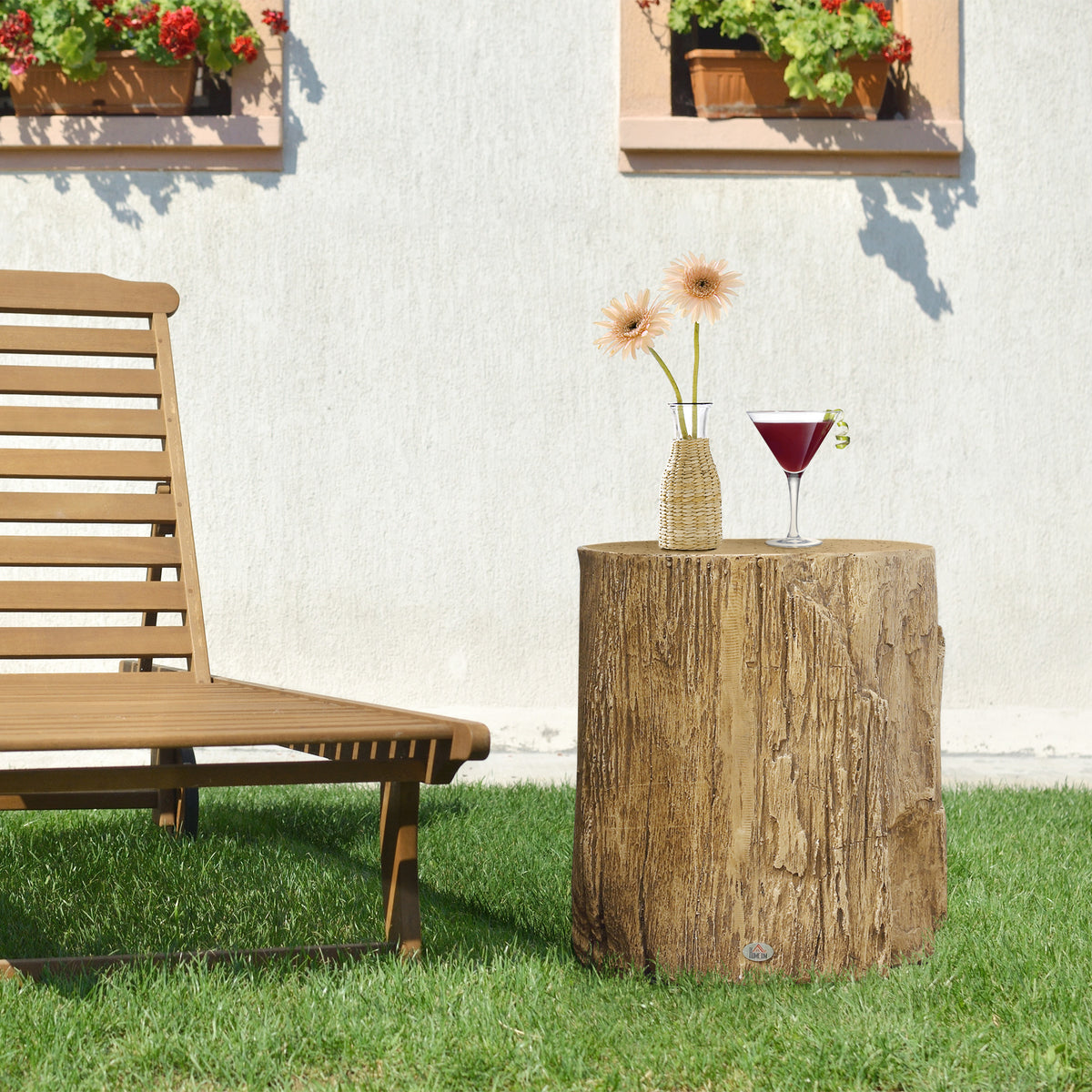 Concrete finish tree stump side table