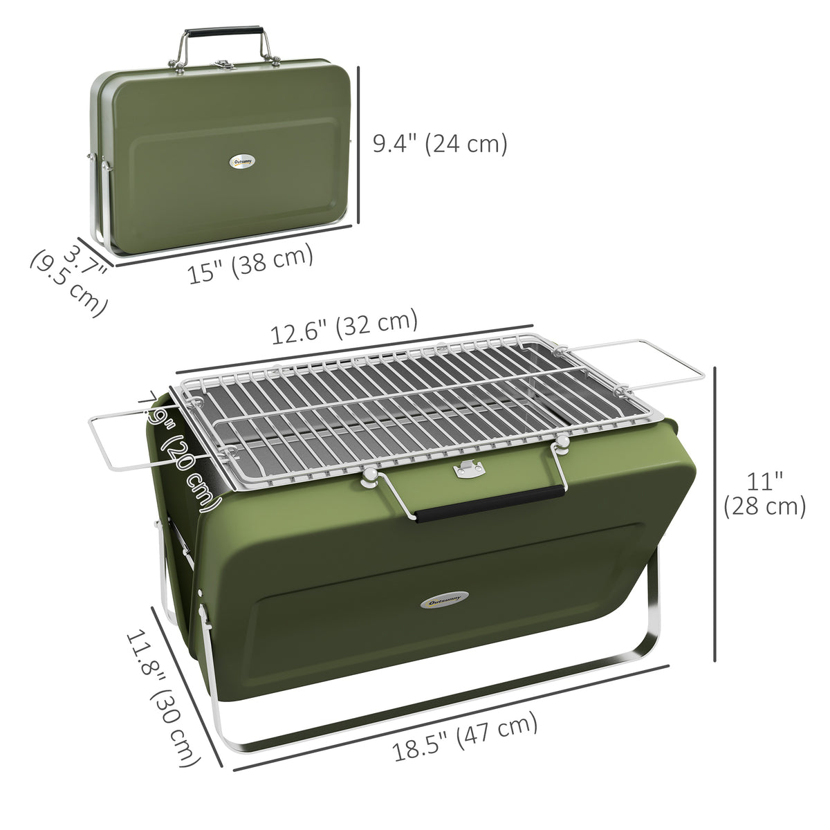 Barbacoa portátil formato maletín metal carbón