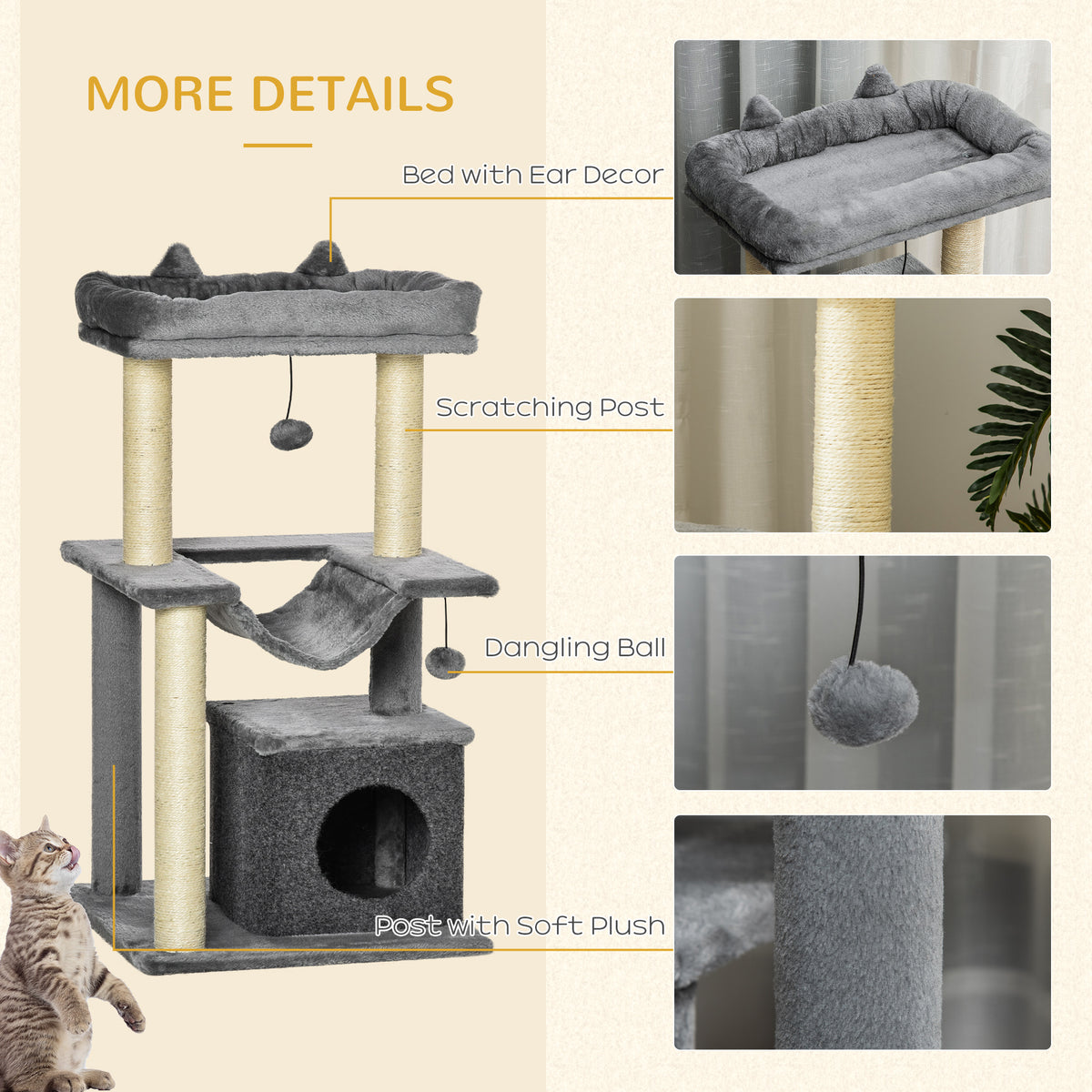 Multi-level Cat Tower 39.25" — Grey