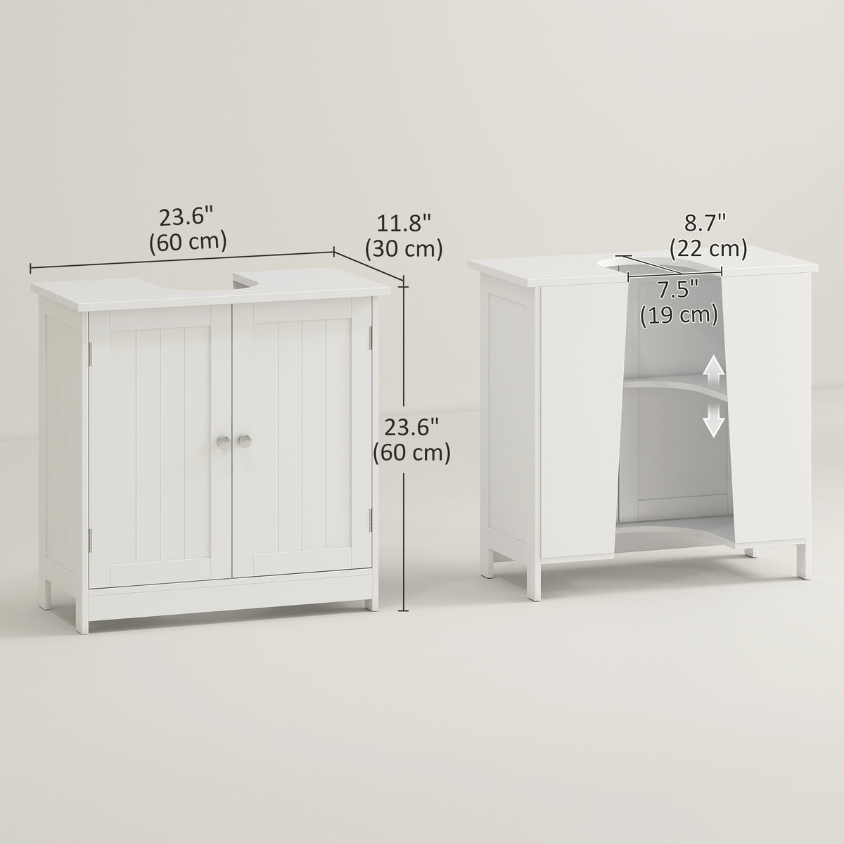 Mueble de lavabo bajo fregadero con 2 puertas y estante