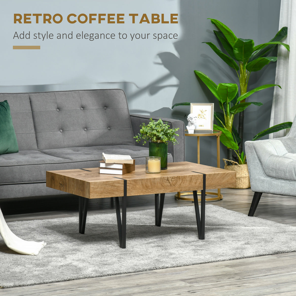 Rustic Rectangle Coffee Table Hairpin Legs