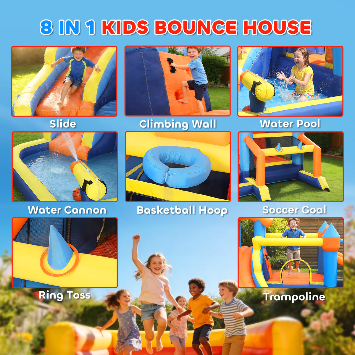 Bouncy Castle for Kids with Slide and Pool