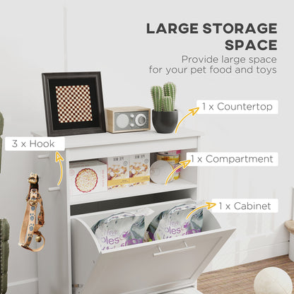 Pet feeder station with storage cabinet and bowls