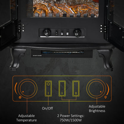 Electric Fireplace Stove Double Door with LED Flame Effect