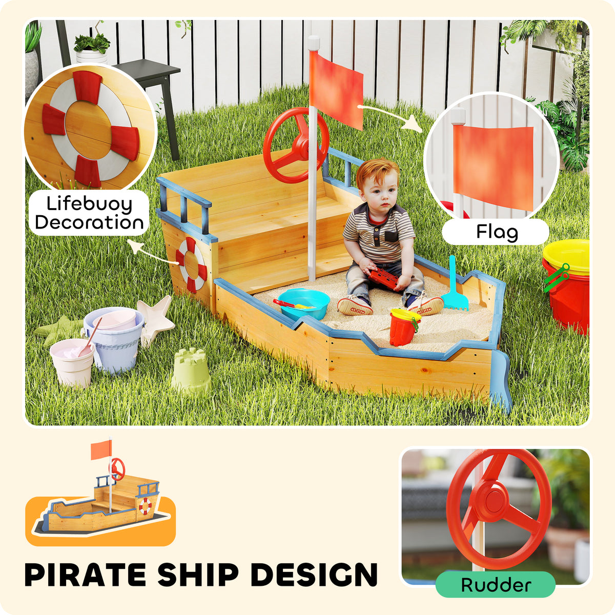 Kids wooden pirate ship sandboat sandbox