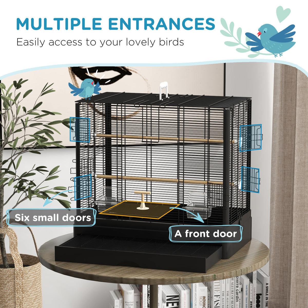 Bird Cage with Wooden Perches and Slide-Out Tray