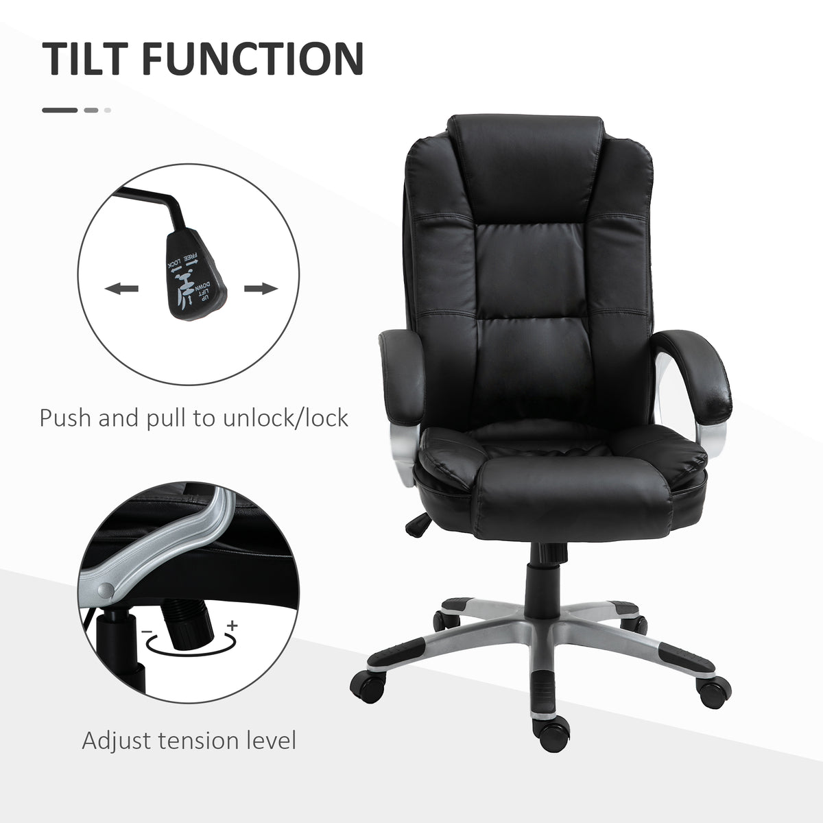 Silla de oficina ejecutiva giratoria de cuero sintético con respaldo alto