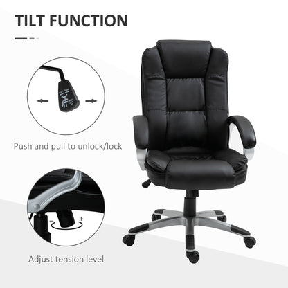 Silla de oficina ejecutiva giratoria de cuero sintético con respaldo alto