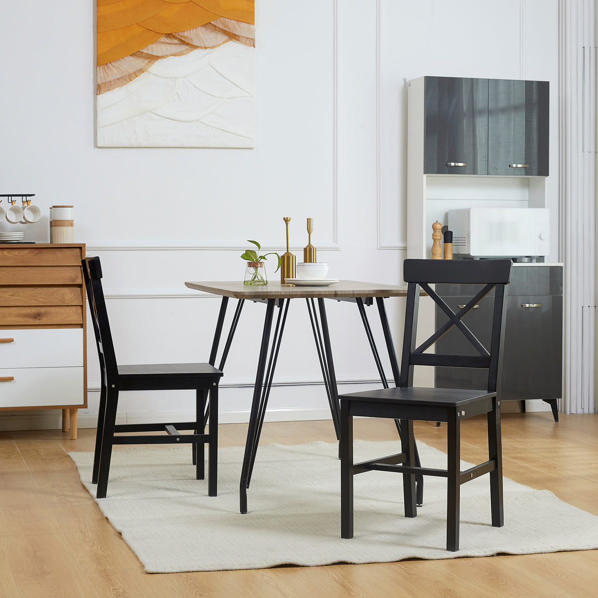 Set of 2 Wooden Dining Chairs Solid Cross Back