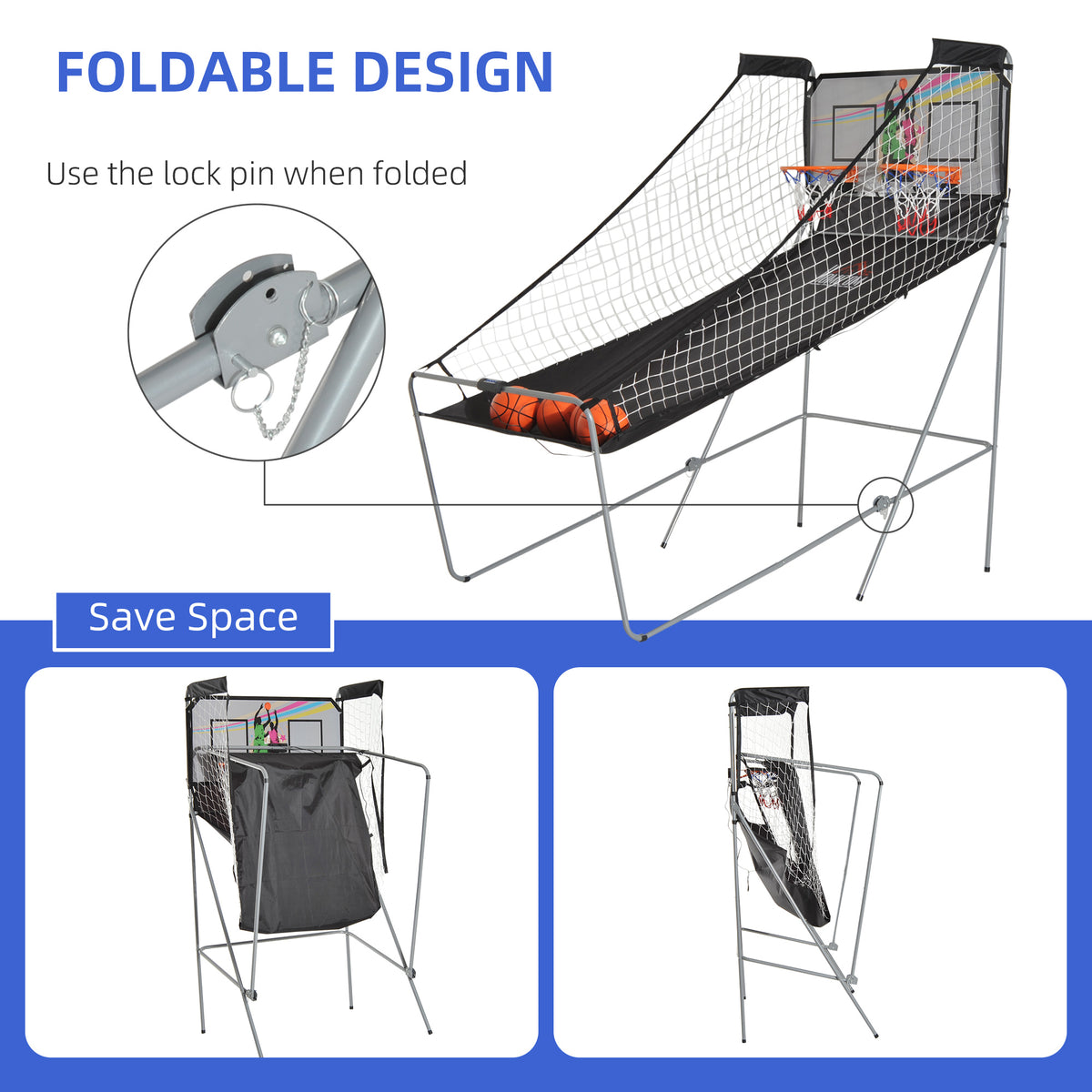 Foldable Two Player Arcade Basketball System
