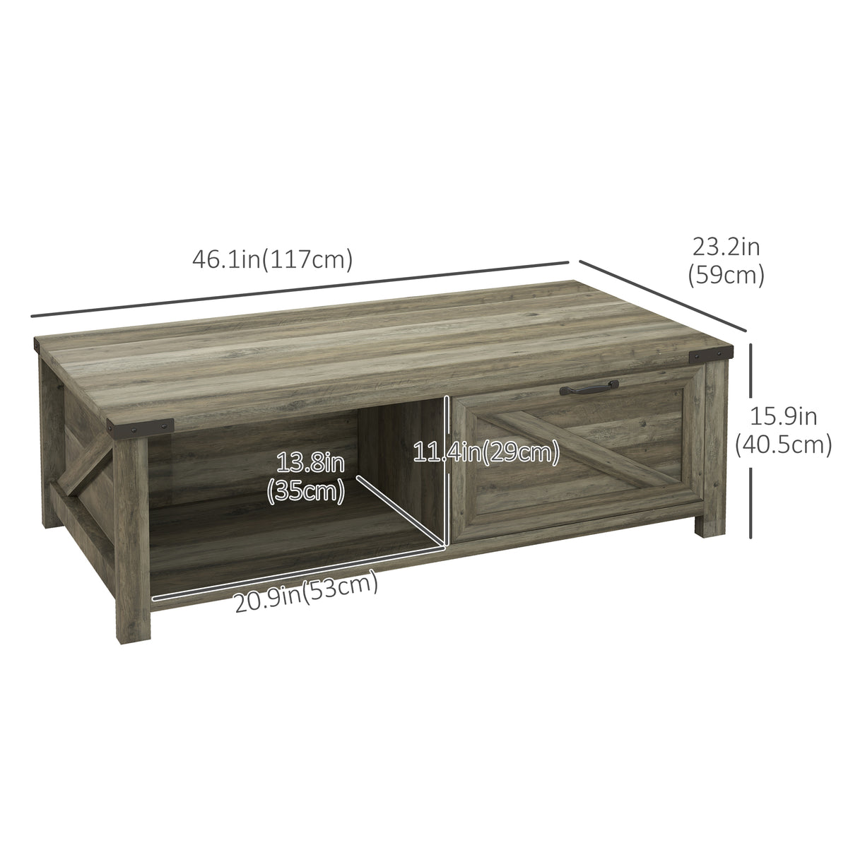 Mesa de centro industrial con cajón y estantes