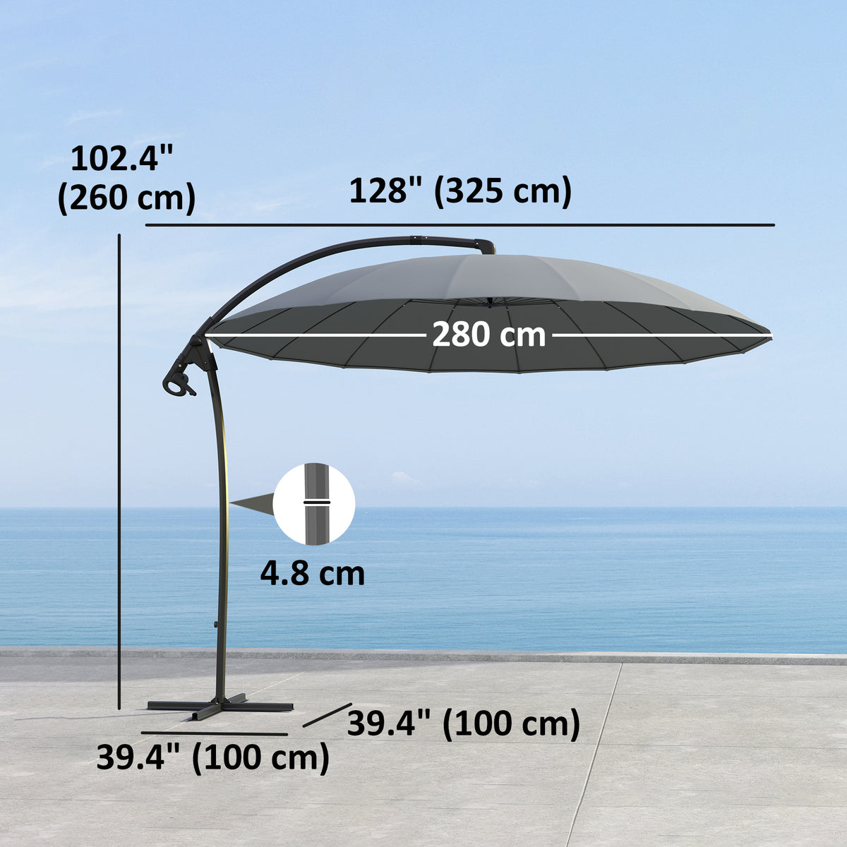 Sombrilla exocéntrica giratoria 274 cm — 16 varillas de fibra de vidrio