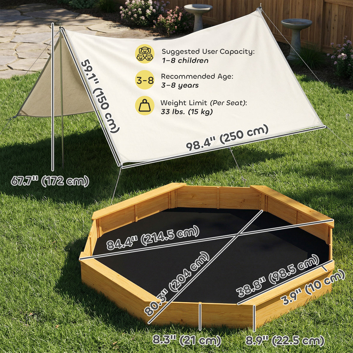 Caja de arena de madera con techo grande