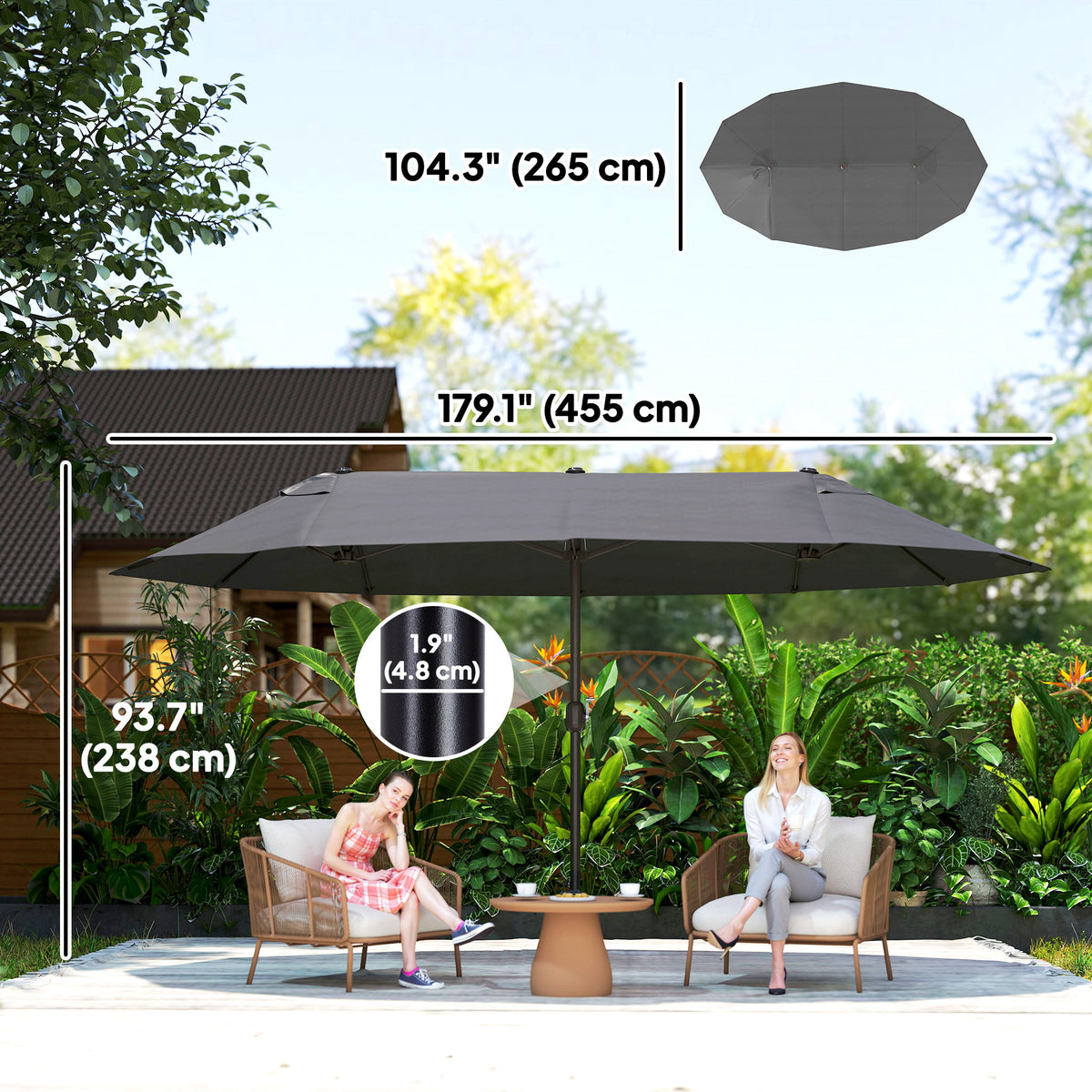 Double Canopy Patio Umbrella with Crank — 457 cm