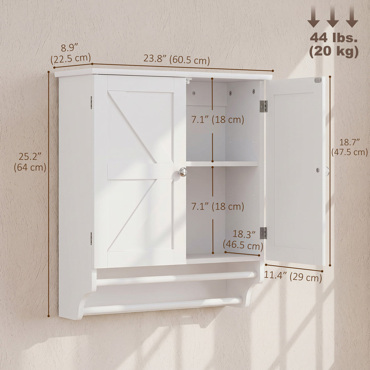 Armario de pared para baño con barras para toallas