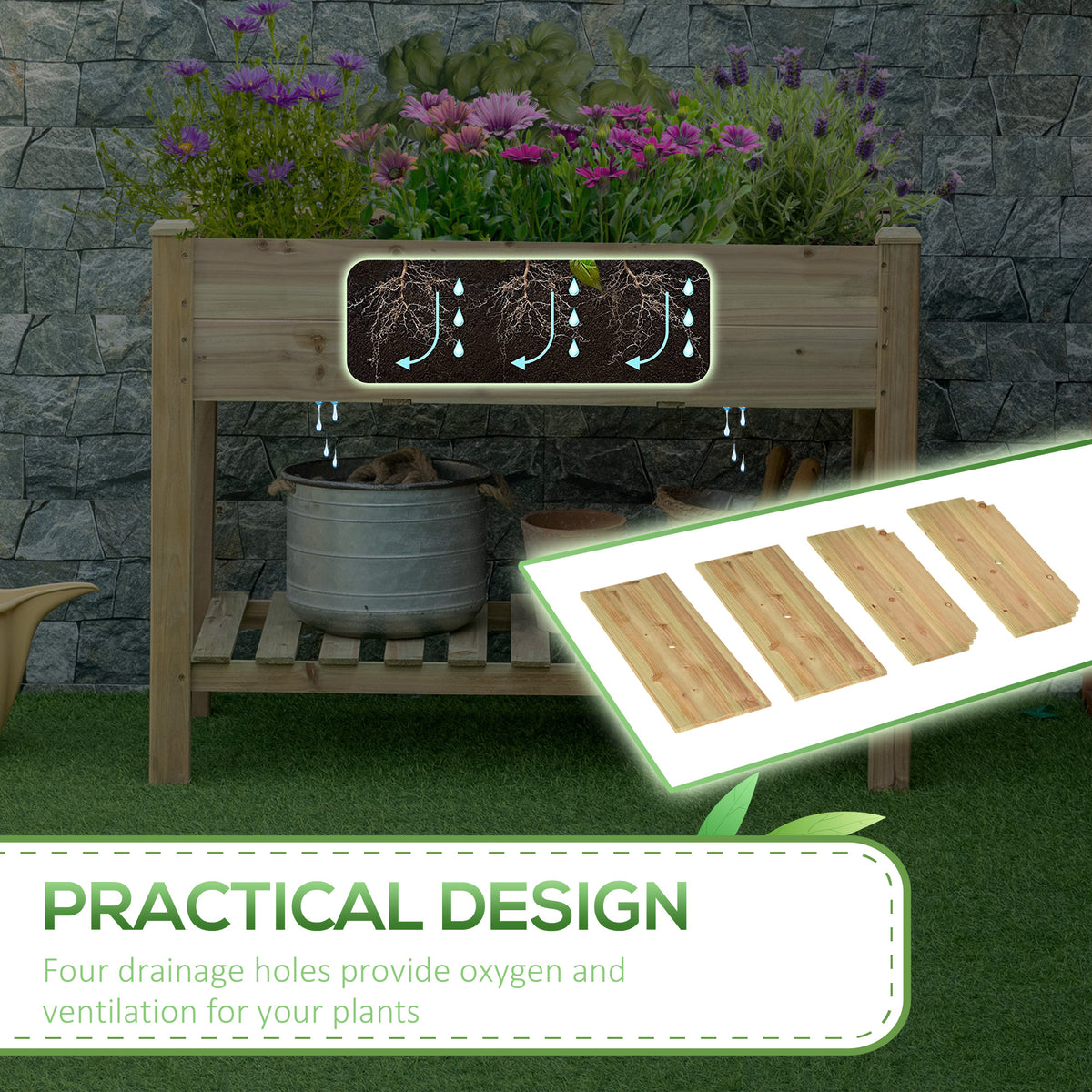 Raised Garden Bed with Storage Shelf 45" x 22"
